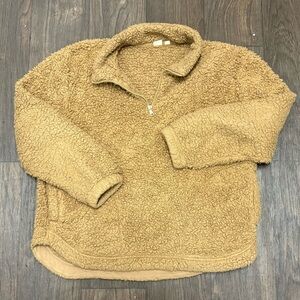 GAP Sherpa Fleece Pullover | Women’s Large | Tan Teddy Half-Zip
